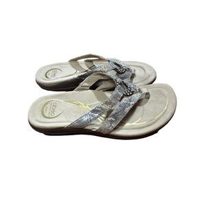 Abeo Sandals Womens 6.5 N Brenda Neutral Thong Sandals Snake Print Beige Open To